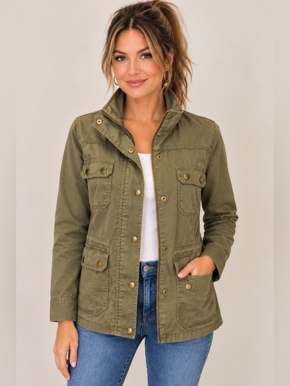 J.Crew Olive Green Military Utility Field Jacket 4 Pocket